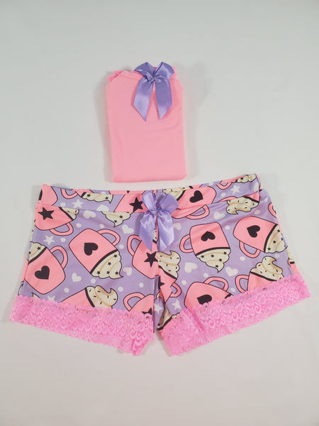 Conjunto de pijama pantalones cortos de tutú púrpura café caliente