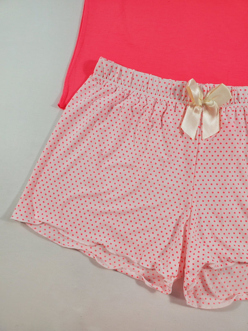 Women's Classic pajama set pink dots shorts fuchsia blouse - Princess Pajamas