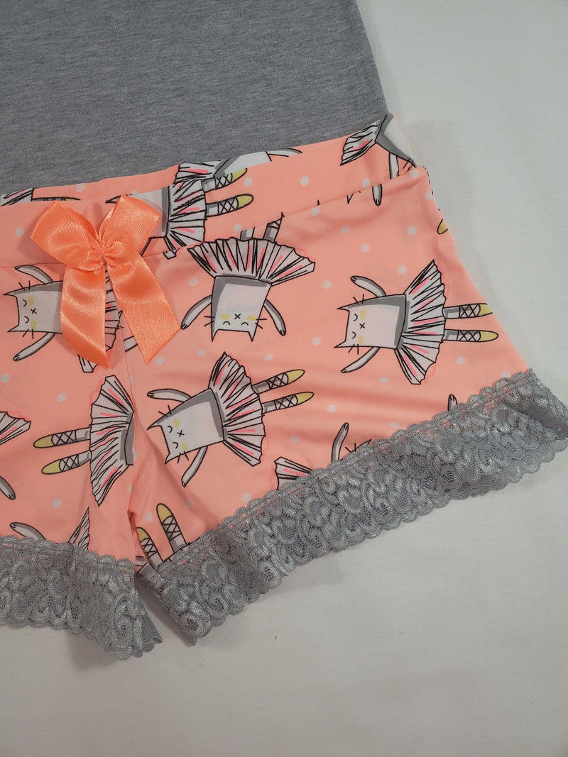Women's Pijama set orange tutu shorts ballerina theme gray blouse - Princess Pajamas