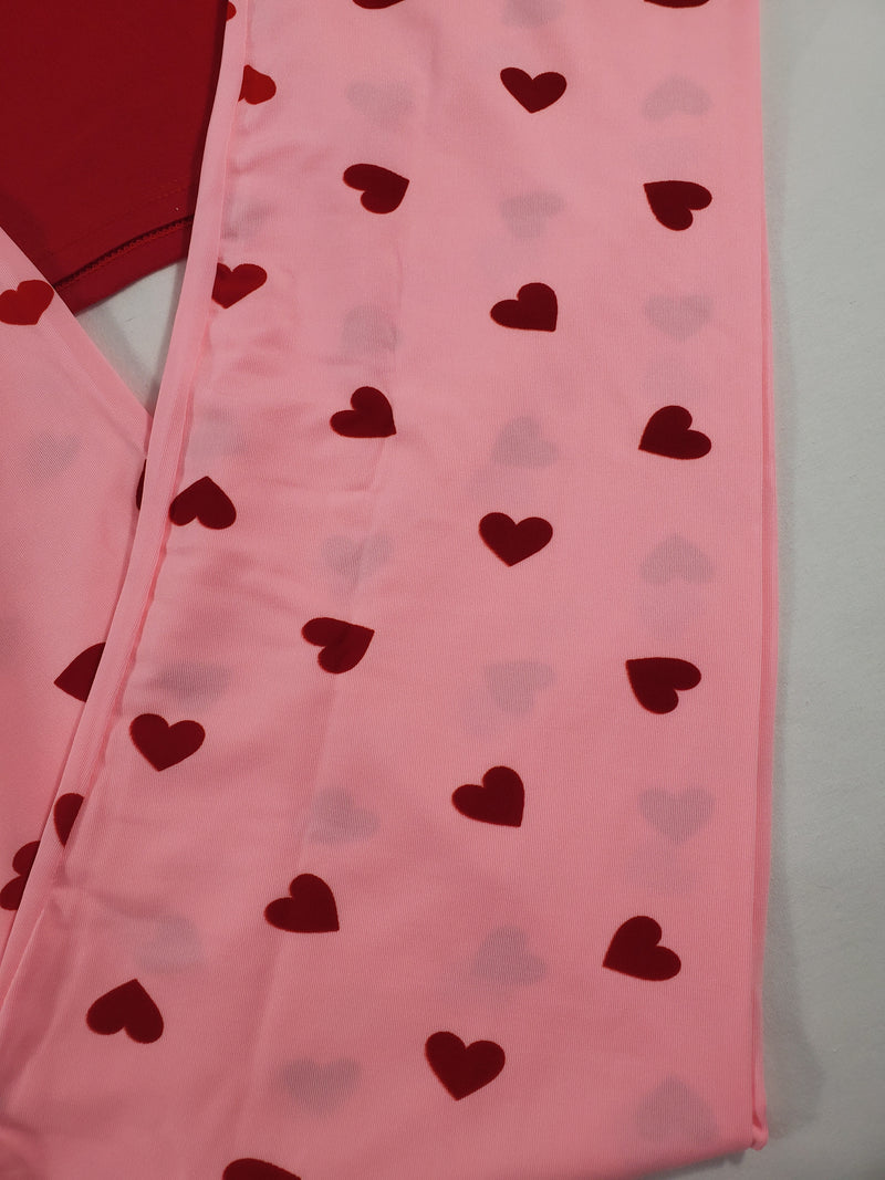 Women's Sexy classic pajama set pink pants with red hearts theme red shirt - Princess Pajamas