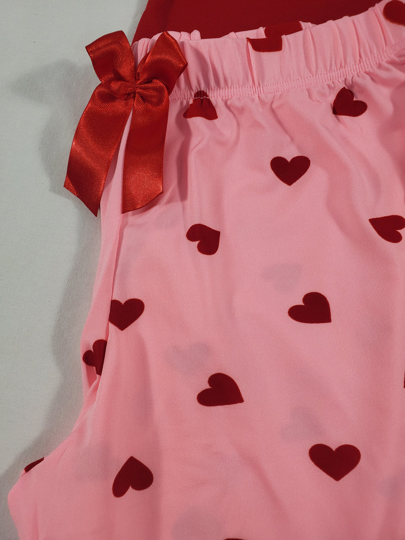 Women's Sexy classic pajama set pink pants with red hearts theme red shirt - Princess Pajamas