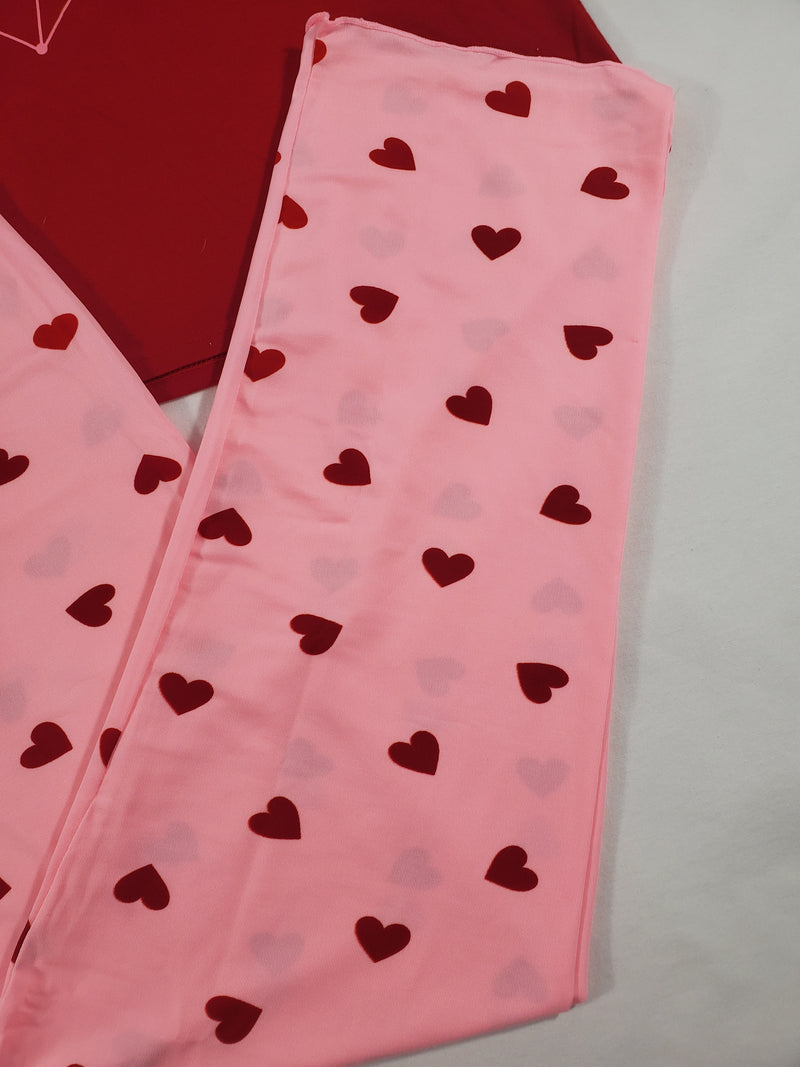 Women's Sexy classic pajama set pink pants with red hearts theme red shirt - Princess Pajamas