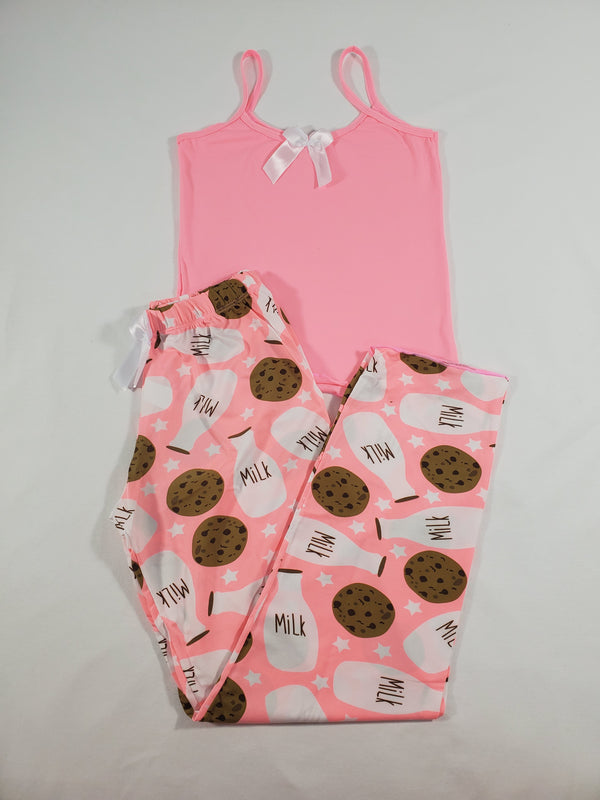 Women's Classic pajama set pink pants milk and cookies theme pink blouse - Princess Pajamas