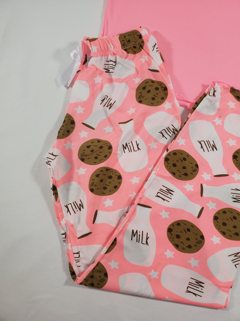 Women's Classic pajama set pink pants milk and cookies theme pink blouse - Princess Pajamas