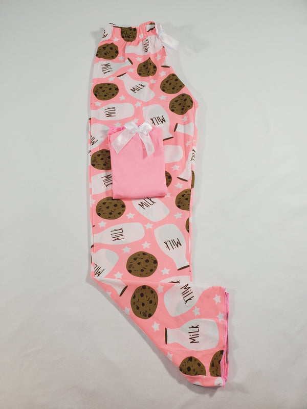 Women's Classic pajama set pink pants milk and cookies theme pink blouse - Princess Pajamas