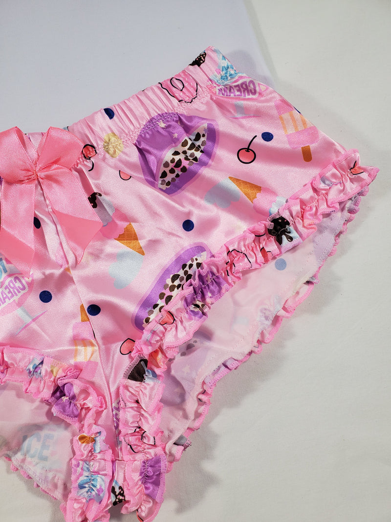 Women's Sexy pajama pink satin shorts cereal and desserts theme white blouse - Princess Pajamas