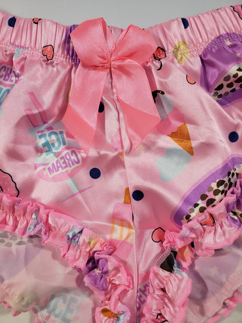 Women's Sexy pajama pink satin shorts cereal and desserts theme white blouse - Princess Pajamas