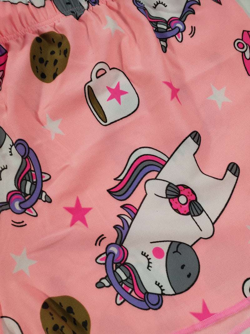 Women's Pink Classic pajamas shorts unicorn and cookies theme gray blouse - Princess Pajamas