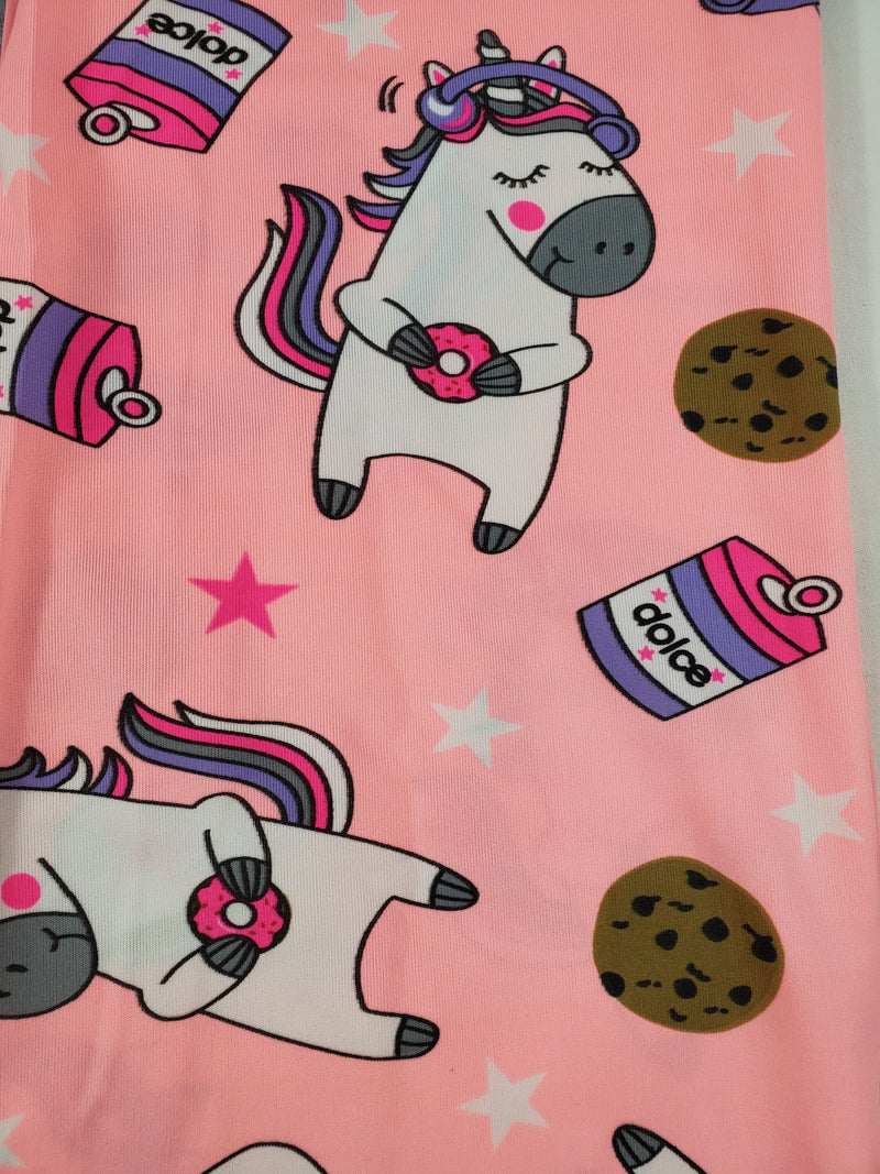 Women's Pajama set pink pants unicorns and cookies theme gray blouse - Princess Pajamas
