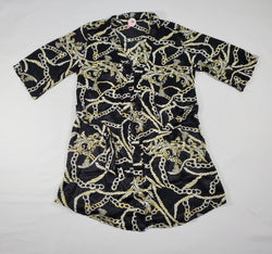 Women's Black satin silk robe silver and gold chains and tassels theme - Princess Pajamas