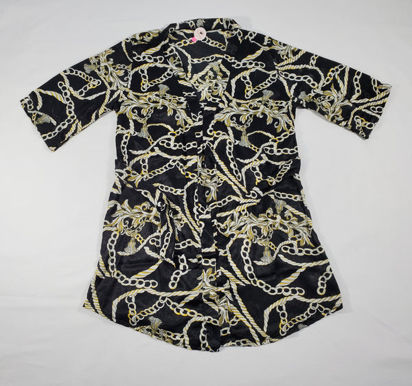 Women's Black satin silk robe silver and gold chains and tassels theme - Princess Pajamas