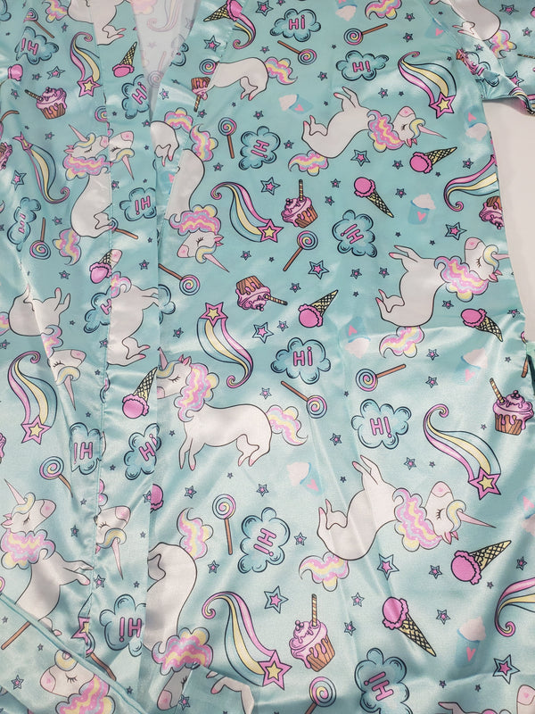 Women's Jade satin robe unicorns and candy theme - Princess Pajamas