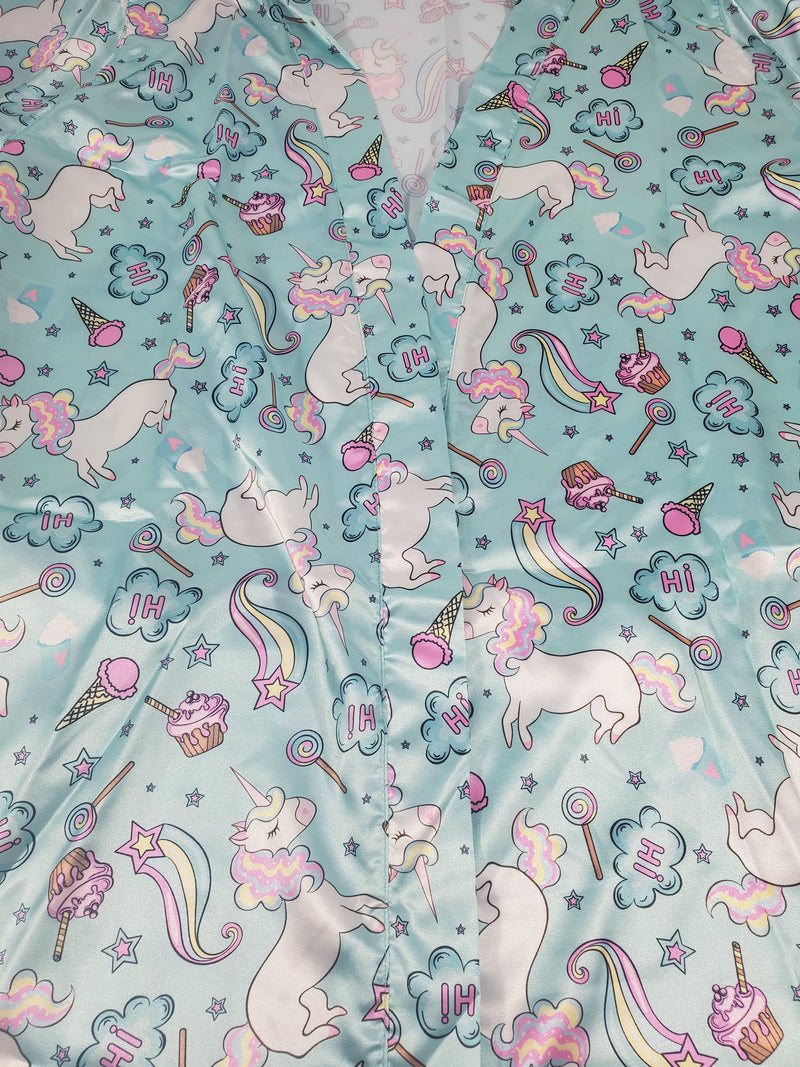 Women's Jade satin robe unicorns and candy theme - Princess Pajamas