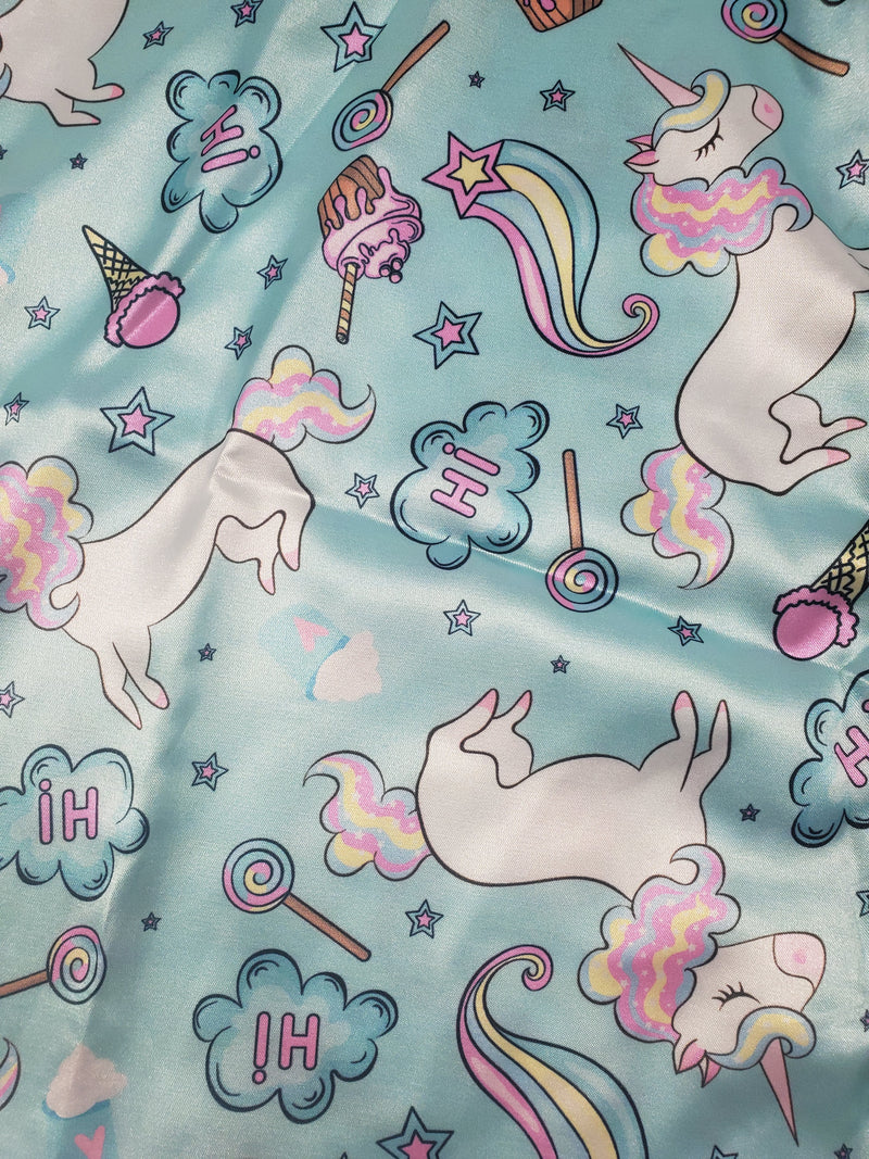 Women's Jade satin robe unicorns and candy theme - Princess Pajamas