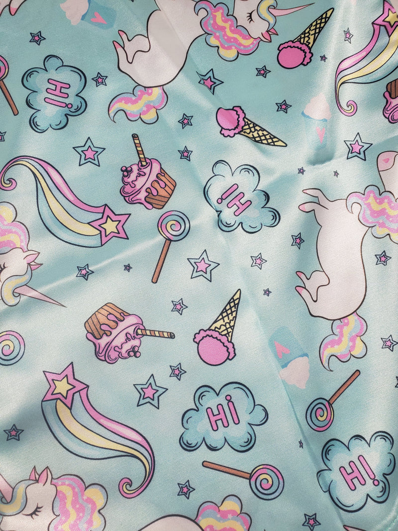 Women's Jade satin robe unicorns and candy theme - Princess Pajamas