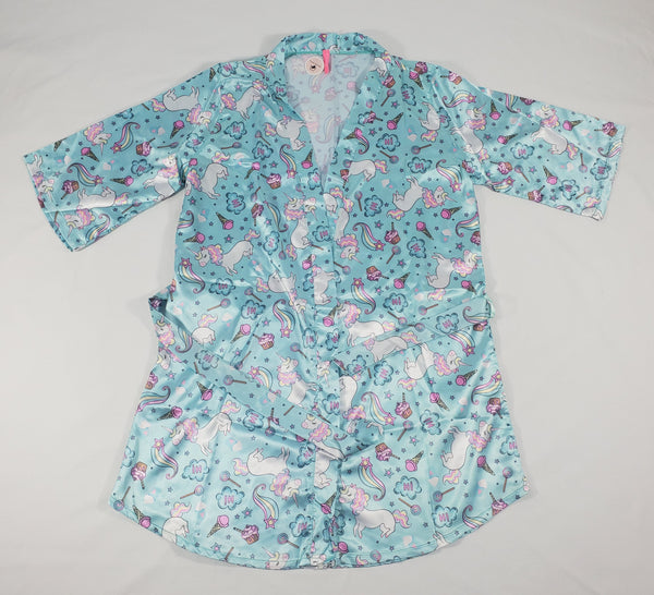 Women's Jade satin robe unicorns and candy theme - Princess Pajamas