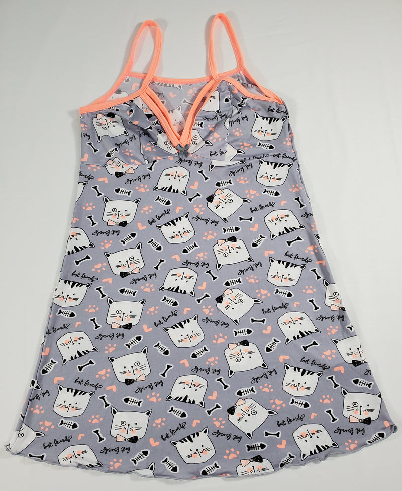 Gray Women's nightie pink trim kitten theme - Princess Pajamas