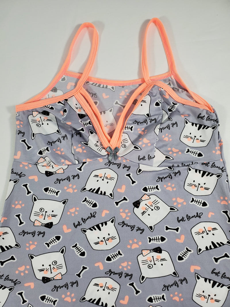 Gray Women's nightie pink trim kitten theme - Princess Pajamas