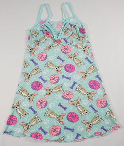 Green-blue Women's nightie Green-blue trim puppies and donuts theme - Princess Pajamas