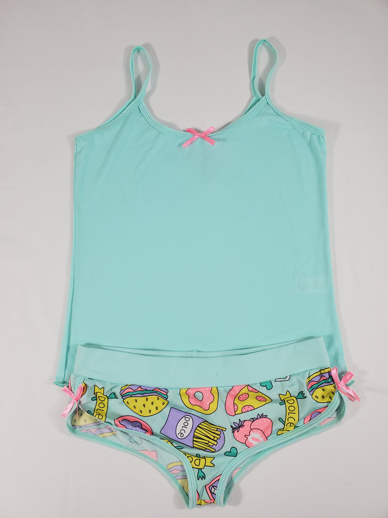 Sexy Women's pajama jade short shorts breakfast theme jade blouse - Princess Pajamas