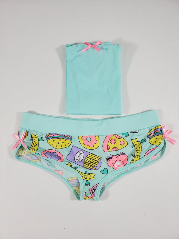 Sexy Women's pajama jade short shorts breakfast theme jade blouse - Princess Pajamas
