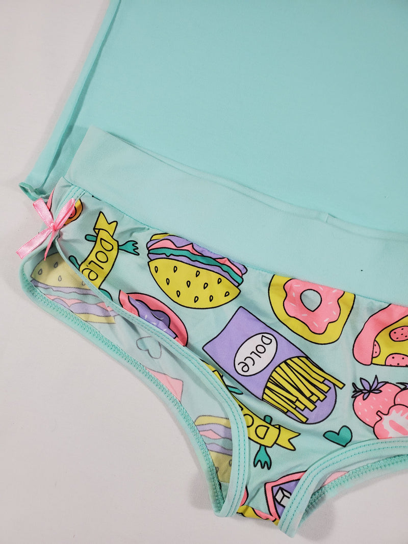 Sexy Women's pajama jade short shorts breakfast theme jade blouse - Princess Pajamas