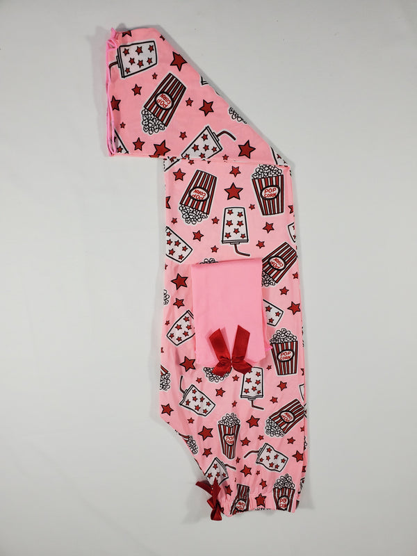 Women's Pajama set pink pants stars and popcorn theme pink blouse - Princess Pajamas
