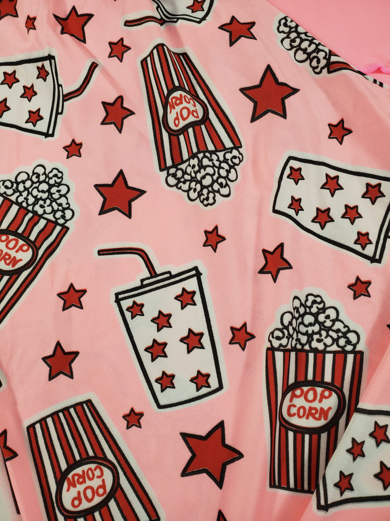 Women's Pajama set pink pants stars and popcorn theme pink blouse - Princess Pajamas