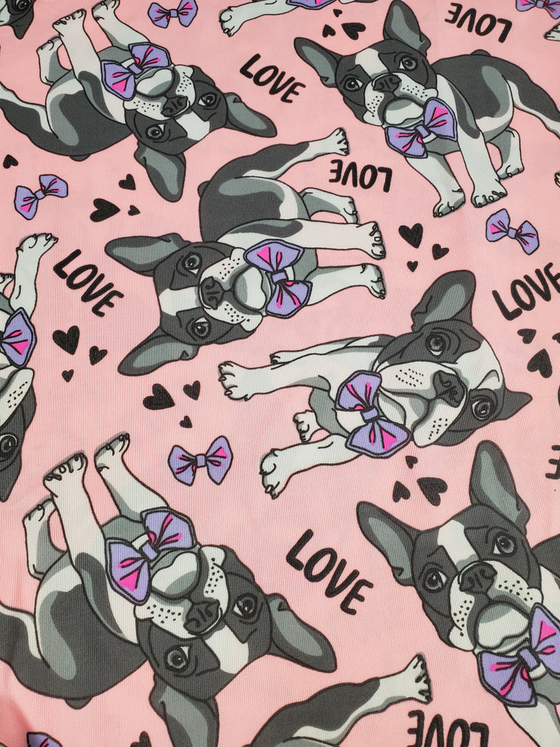 Women's Pajama set pink pants and short sleeve shirt puppies and love theme - Princess Pajamas