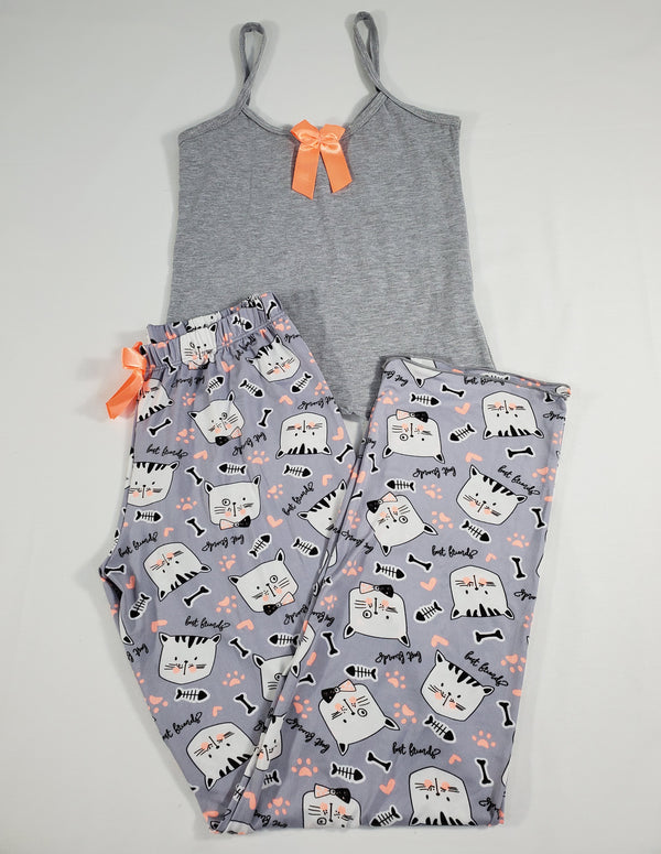 Women's Pajama set gray pants kittens theme gray blouse - Princess Pajamas