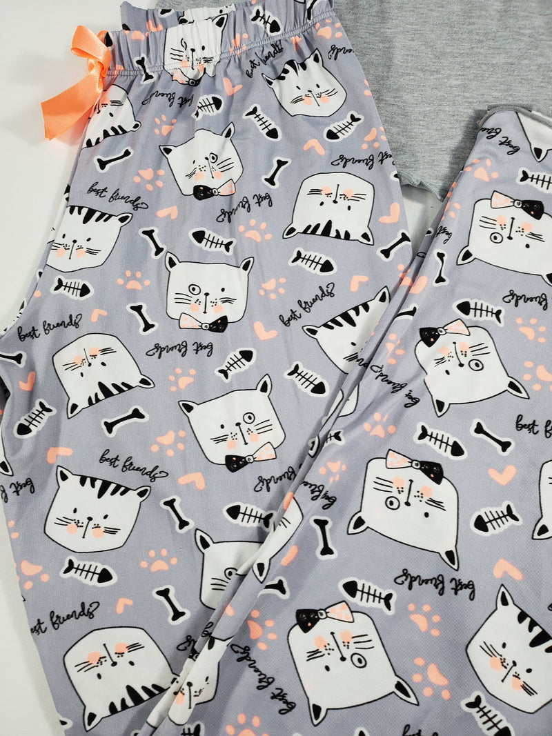 Women's Pajama set gray pants kittens theme gray blouse - Princess Pajamas