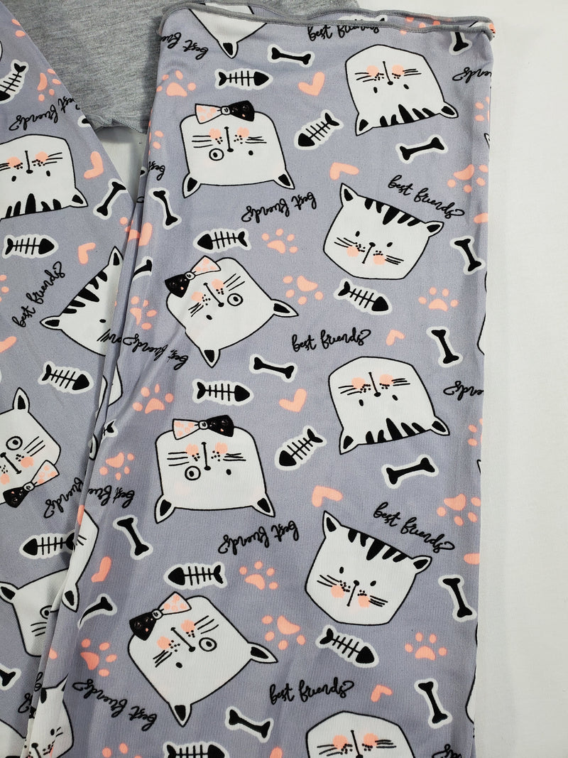 Women's Pajama set gray pants kittens theme gray blouse - Princess Pajamas