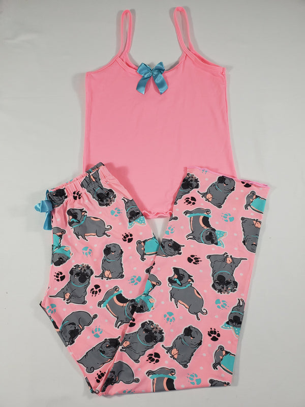 Women's Pajama set pink pants puppies theme pink blouse - Princess Pajamas