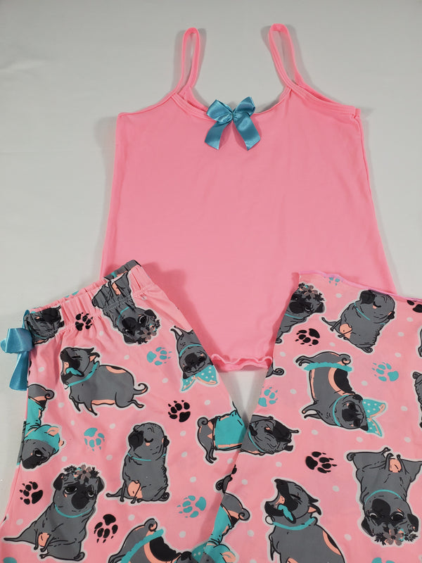 Women's Pajama set pink pants puppies theme pink blouse - Princess Pajamas