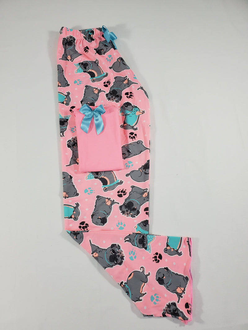 Women's Pajama set pink pants puppies theme pink blouse - Princess Pajamas