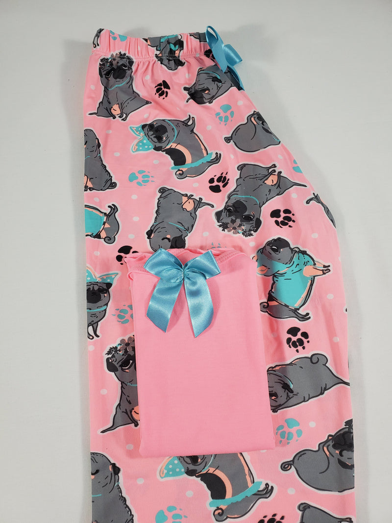 Women's Pajama set pink pants puppies theme pink blouse - Princess Pajamas