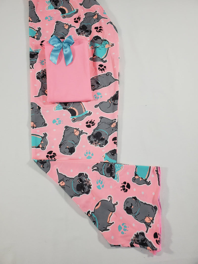 Women's Pajama set pink pants puppies theme pink blouse - Princess Pajamas