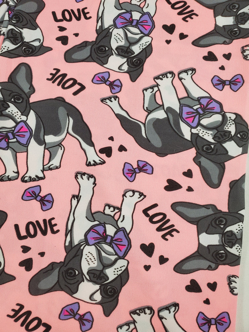 Women's Pajama set pink pants puppies and love theme gray blouse - Princess Pajamas