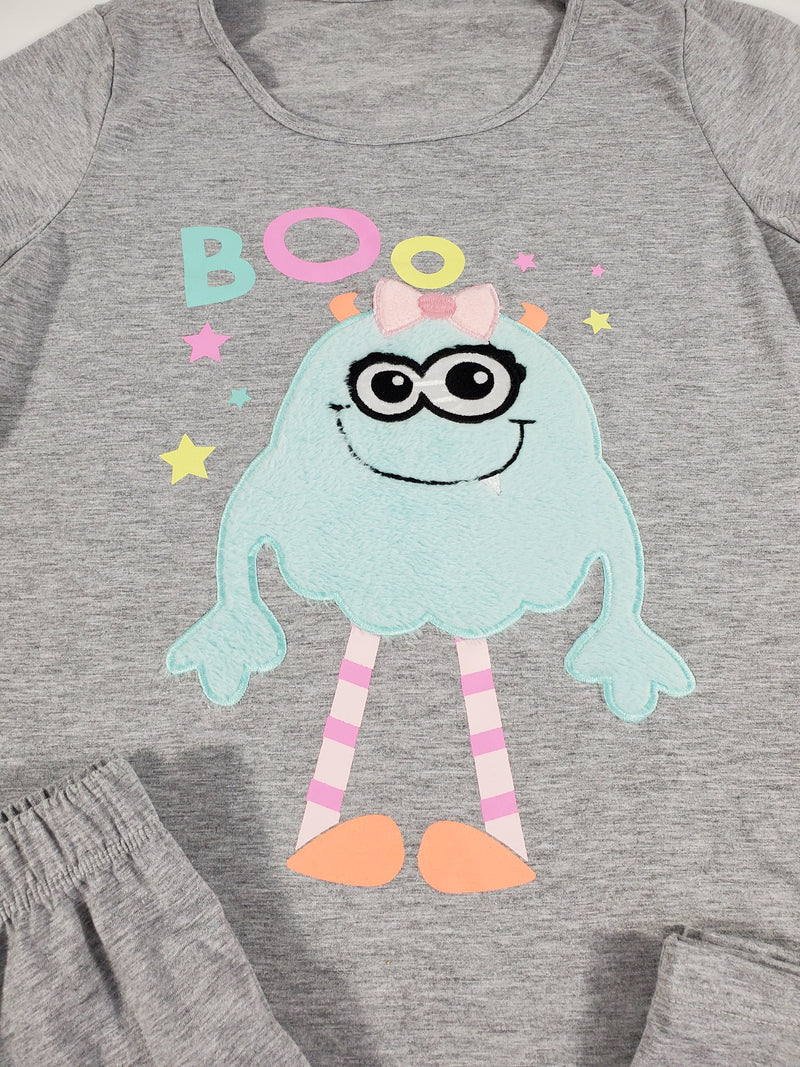 California Women's pajama set gray pants gray short sleeve shirt cute jade monster image - Princess Pajamas