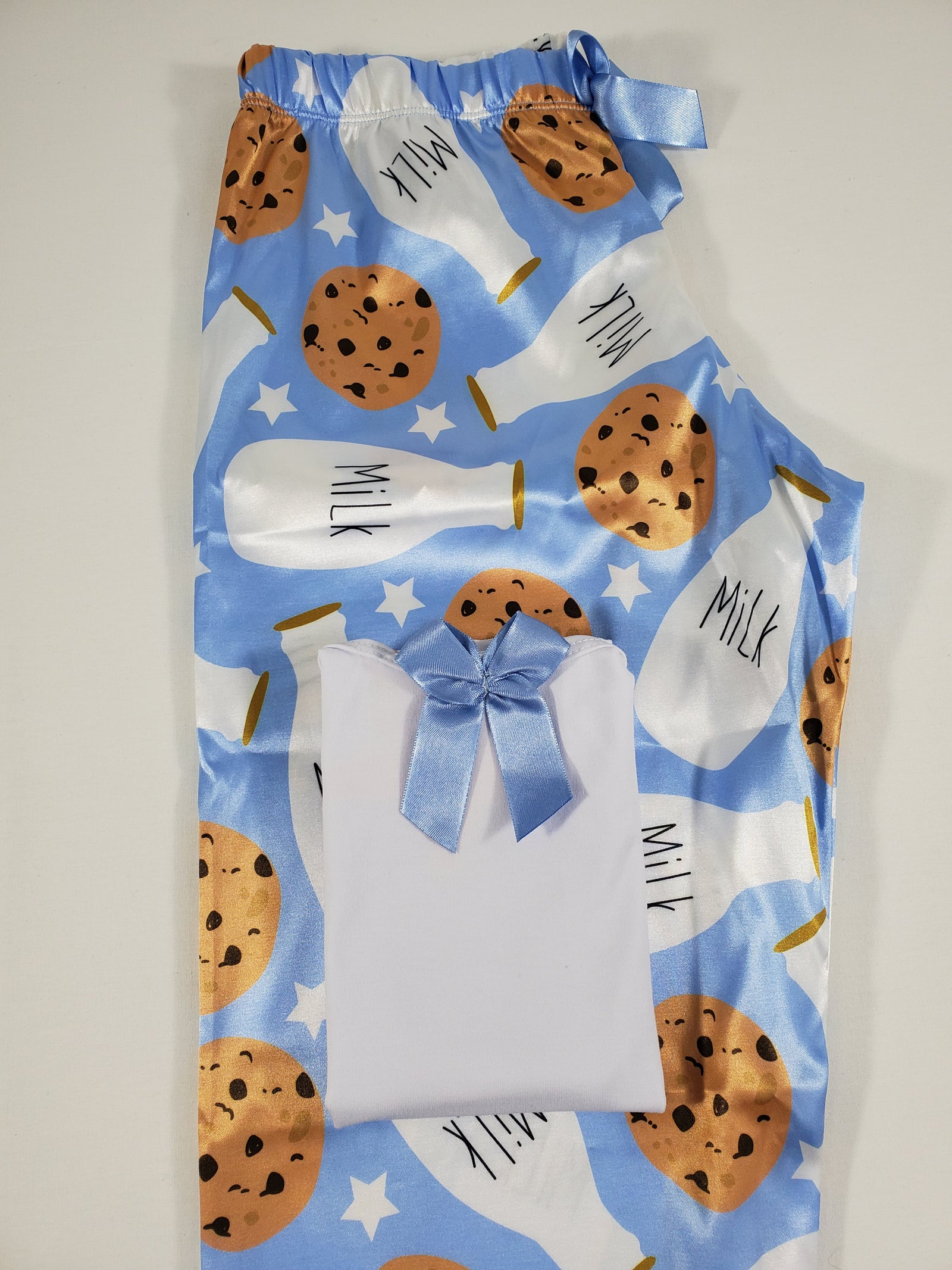 Sexy pajamas blue satin cookies milk white blouse Princess Pajamas