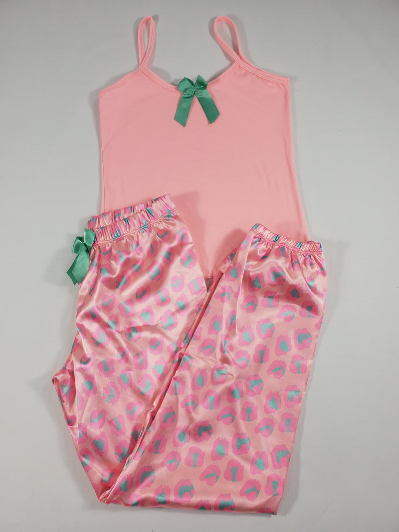 Sexy satin pink Women's pajama animal theme pants pink blouse - Princess Pajamas