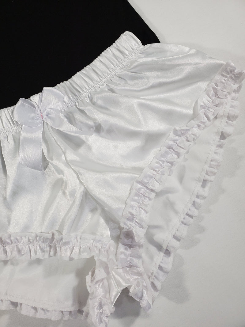 Sexy Women's pajama white satin shorts black blouse - Princess Pajamas