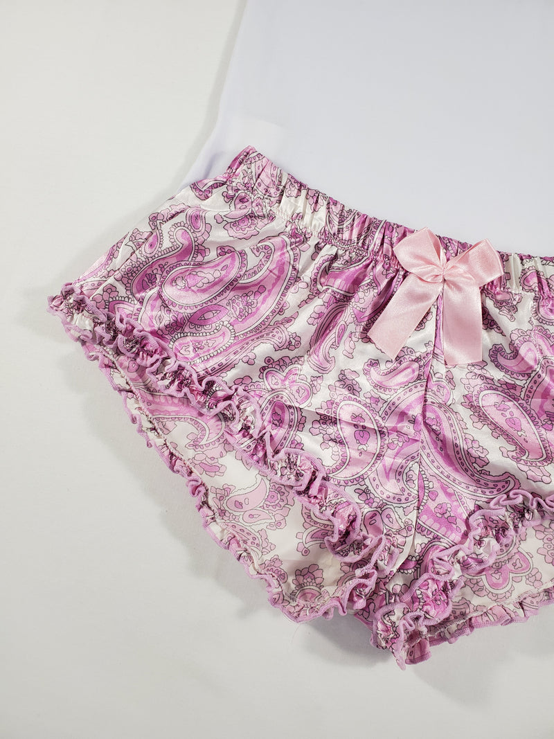 Sexy Women's pajama light purple satin shorts Arabian theme white blouse - Princess Pajamas