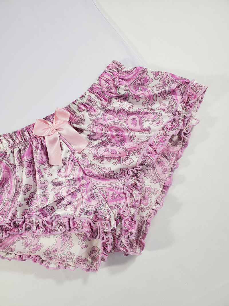Sexy Women's pajama light purple satin shorts Arabian theme white blouse - Princess Pajamas