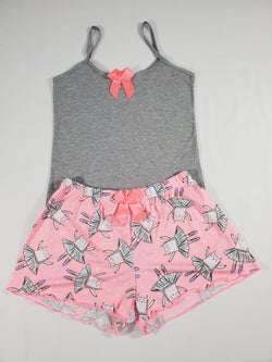 Pink Classic Women's pajamas shorts ballerina theme gray blouse - Princess Pajamas