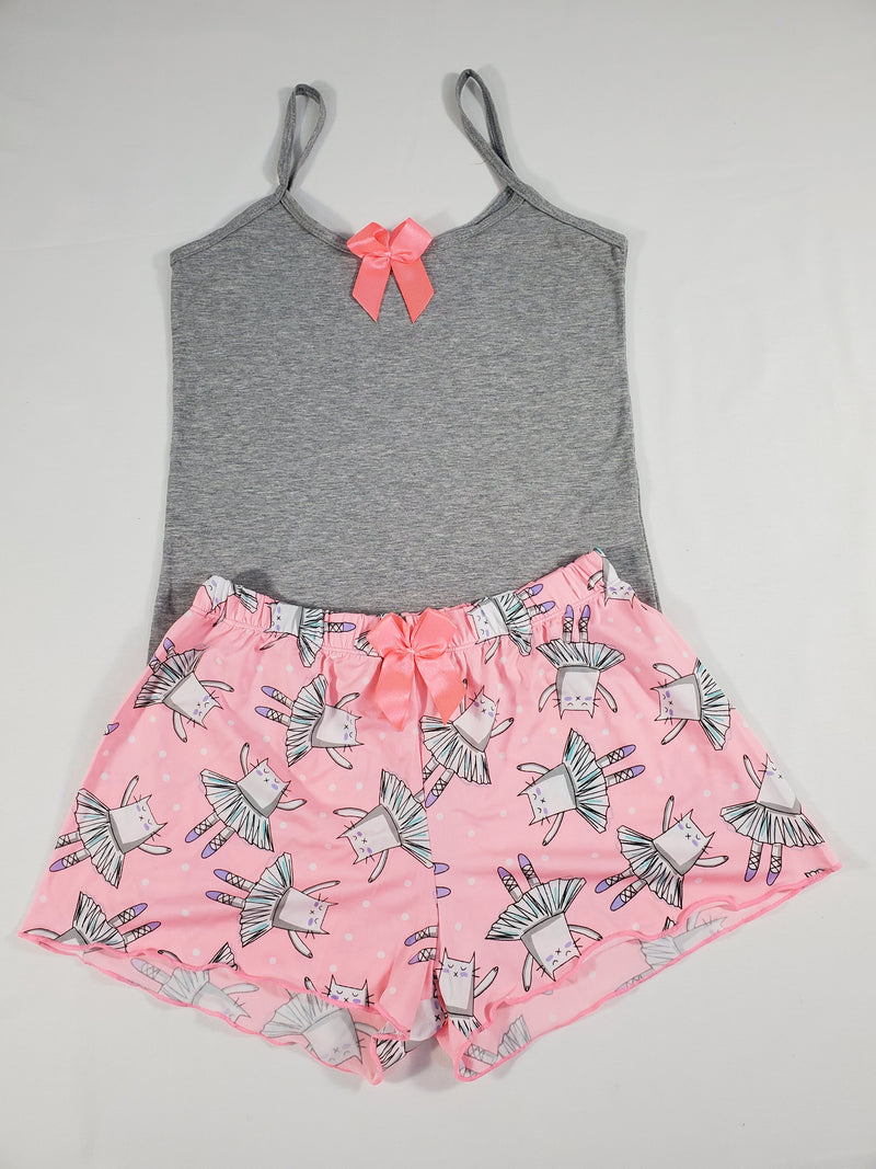 Pink Classic Women's pajamas shorts ballerina theme gray blouse - Princess Pajamas