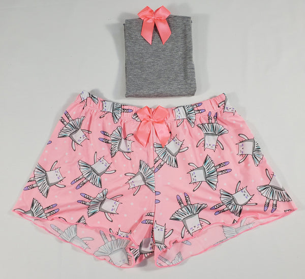 Pink Classic Women's pajamas shorts ballerina theme gray blouse - Princess Pajamas