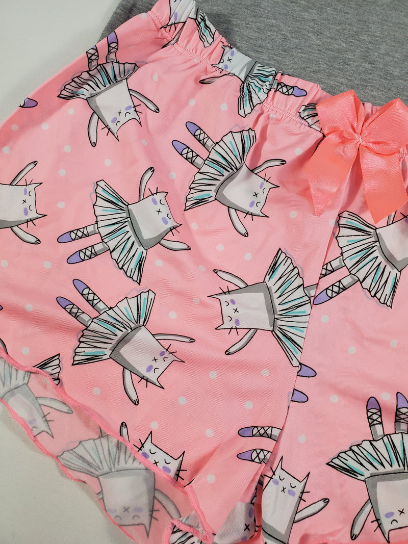 Pink Classic Women's pajamas shorts ballerina theme gray blouse - Princess Pajamas