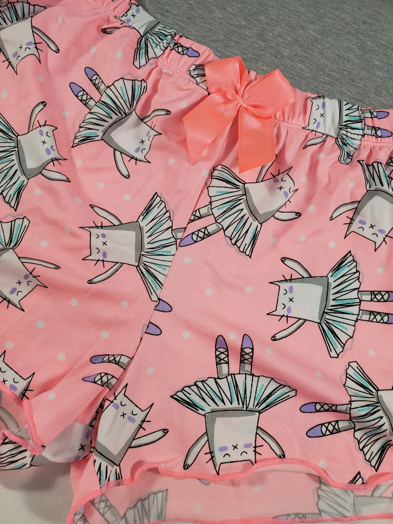 Pink Classic Women's pajamas shorts ballerina theme gray blouse - Princess Pajamas